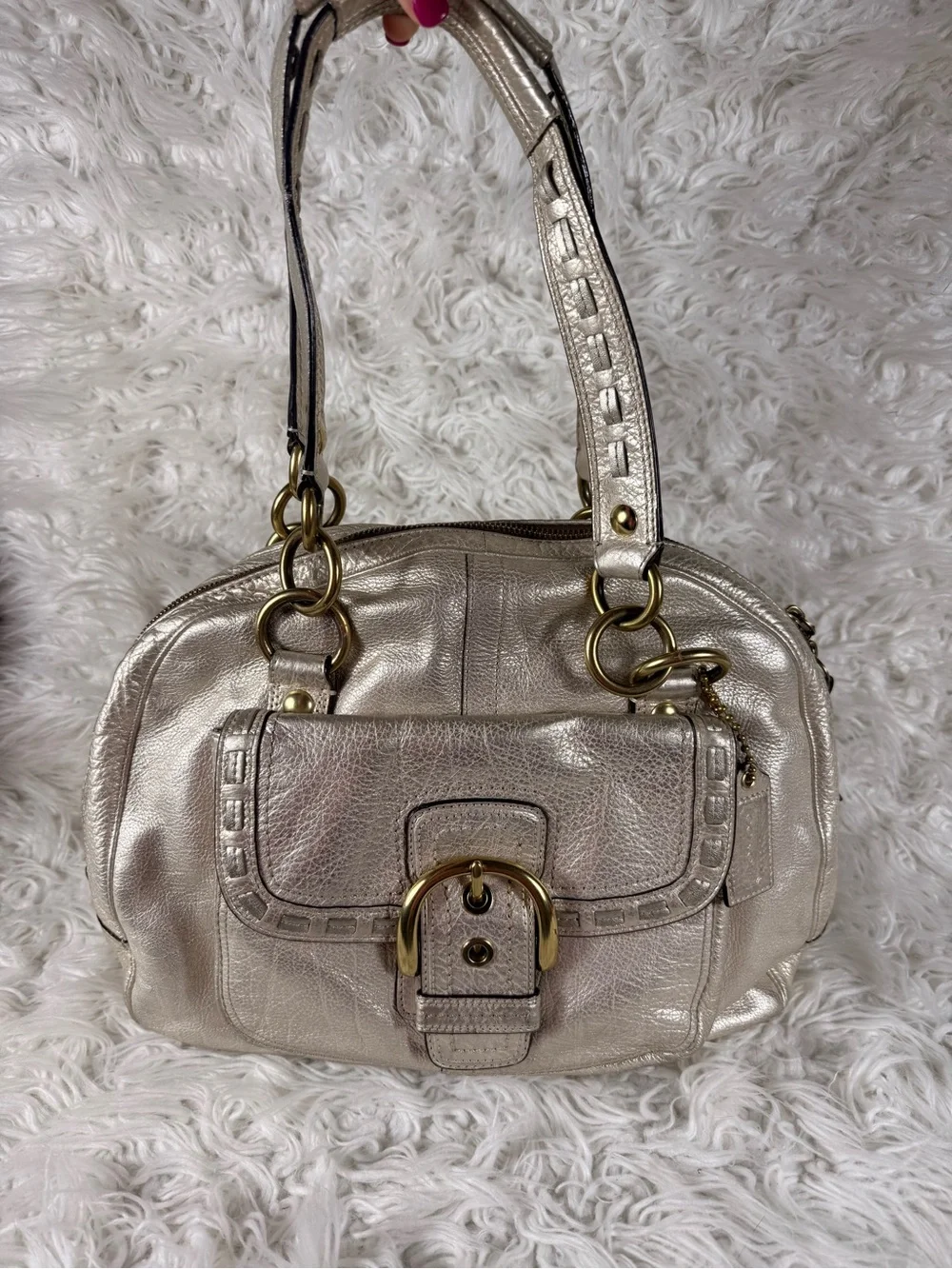 Coach Y2k 2000s Metallic Silver Dome Satchel Handbag